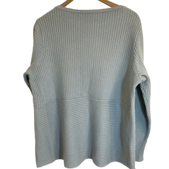 J. Jill Cable Knit Pullover Cotton Blend Sweater Light Teal Boat Neck, sz Large - Picture 2 of 9